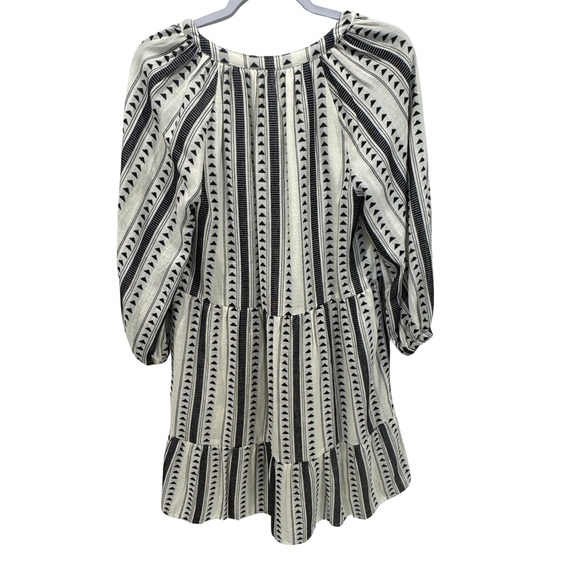 Evereve Black White Boho Stripe Tiered Peasant Dress Small 3/4 Sleeve Lined - Picture 6 of 8